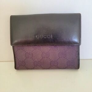 Gucci GG Monogram Canvas Leather Bifold Wallet Purple Brown 143387-2091 Italian